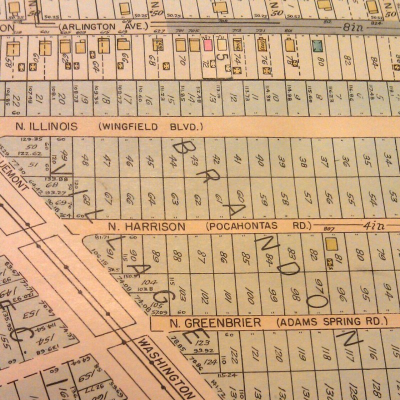 An image from a 1935 Atlas of Arlington County in Arlington Public Library's collection shows the new and old street names with the former street names in parentheses.